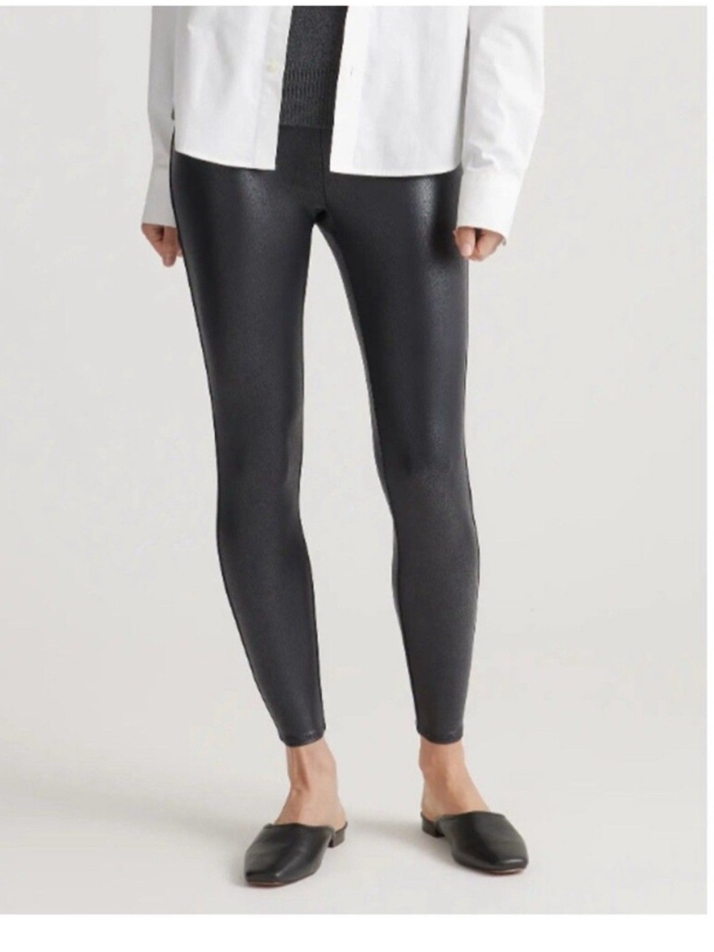 Quince High Waisted Faux Leather Leggings In Black Size Small